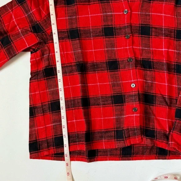 J.Crew Cropped Garçon Plaid Flannel Shirt 6 Black Red Like New - Picture 6 of 7